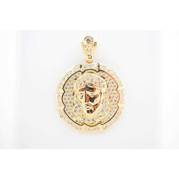 Vintage Estate Sale Men's Yellow Gold Jesus Pendant Cubic Zirconia 8.60g